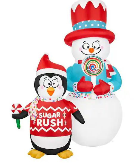 Snowman and Penguin Shivering Holdiay Inflatable
